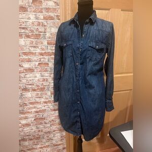 Merona Women’s Blue Denim Jean Shirt Dress Mini Long Sleeve Western Cowgirl Sm